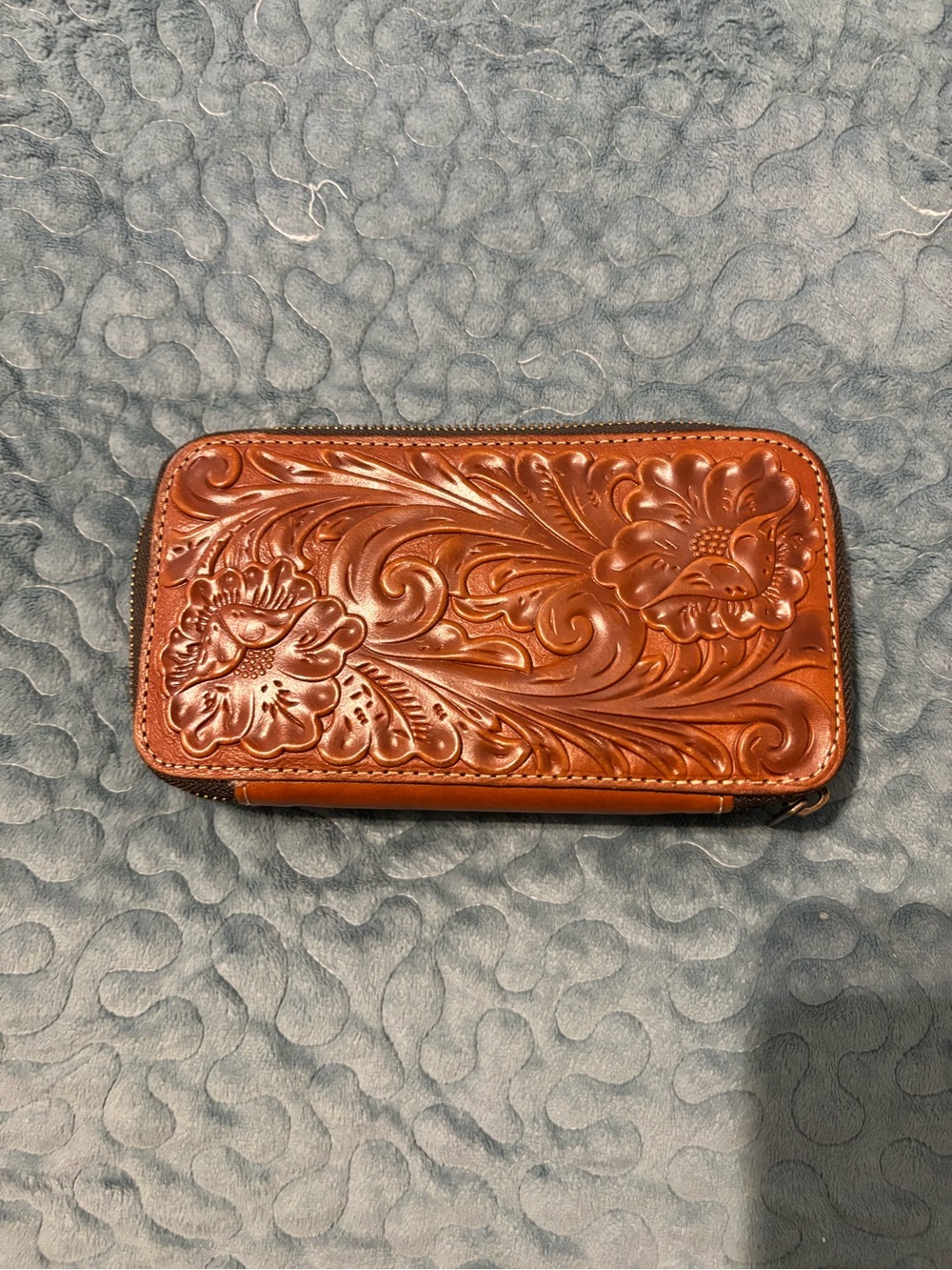 Patricia Nash Hand-Tooled Tan Floral Leather Phone Case